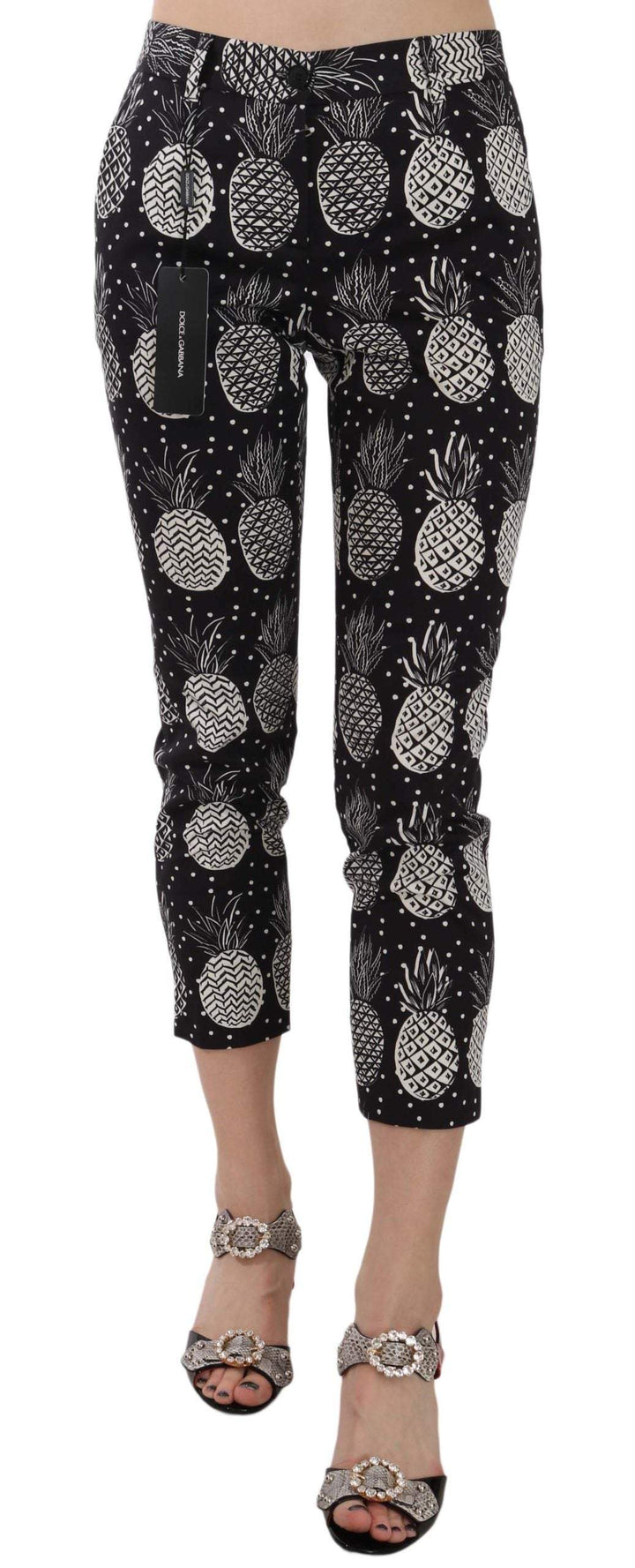 Dolce & Gabbana Black Pineapple Print Skinny Capri Pants Black, Dolce & Gabbana, feed-agegroup-adult, feed-color-Black, feed-gender-female, IT40|S, IT42|M, Jeans & Pants - Women - Clothing at SEYMAYKA