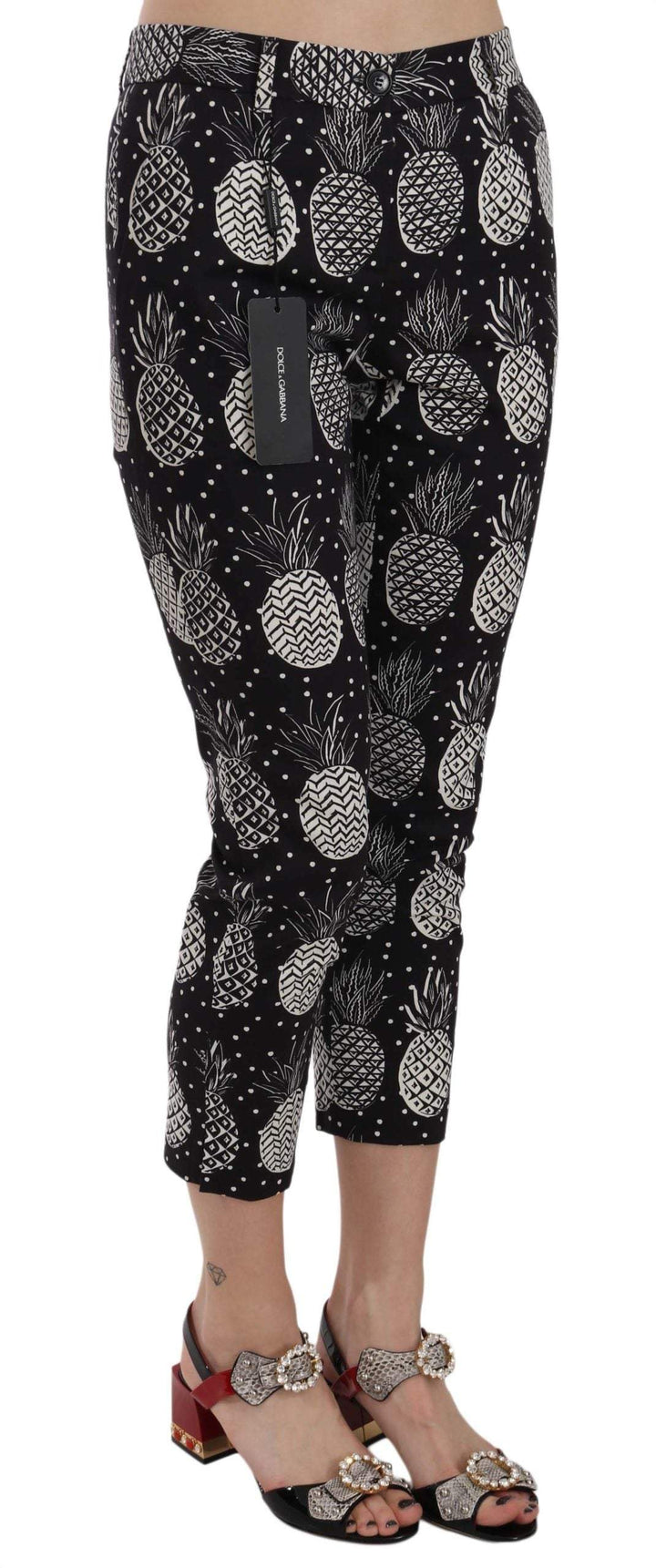 Dolce & Gabbana Black Pineapple Print Skinny Capri Pants Black, Dolce & Gabbana, feed-agegroup-adult, feed-color-Black, feed-gender-female, IT40|S, IT42|M, Jeans & Pants - Women - Clothing at SEYMAYKA