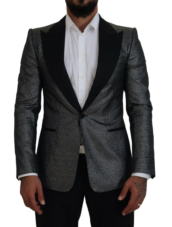 Dolce & Gabbana Black Silver Jacquard Slim Fit Jacket Blazer