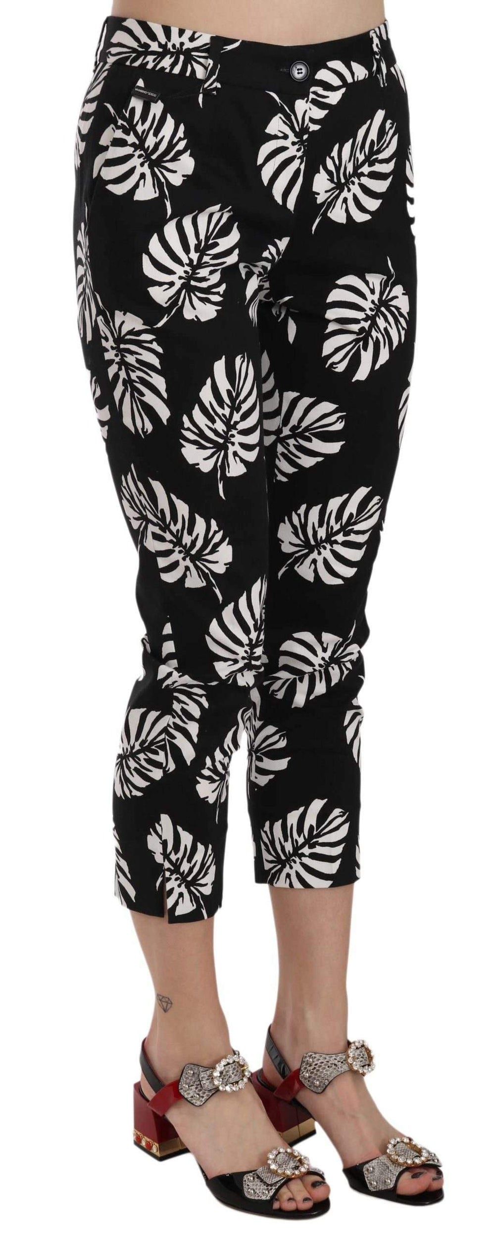 Dolce & Gabbana  Black Palm Leaf Print Skinny Pants #women, Black, Brand_Dolce & Gabbana, Catch, Dolce & Gabbana, feed-agegroup-adult, feed-color-black, feed-gender-female, feed-size-IT38|XS, feed-size-IT42|M, feed-size-IT44|L, feed-size-IT46|XL, Gender_Women, IT36|XXS, IT38|XS, IT42|M, IT44|L, IT46|XL, Jeans & Pants - Women - Clothing, Kogan, Women - New Arrivals at SEYMAYKA