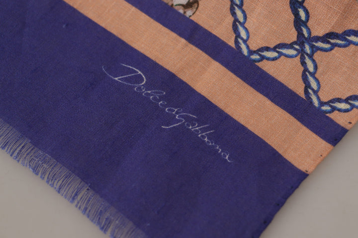 Dolce & Gabbana Blue Linen Seashell Pattern Mens Wrap Shawl Scarf