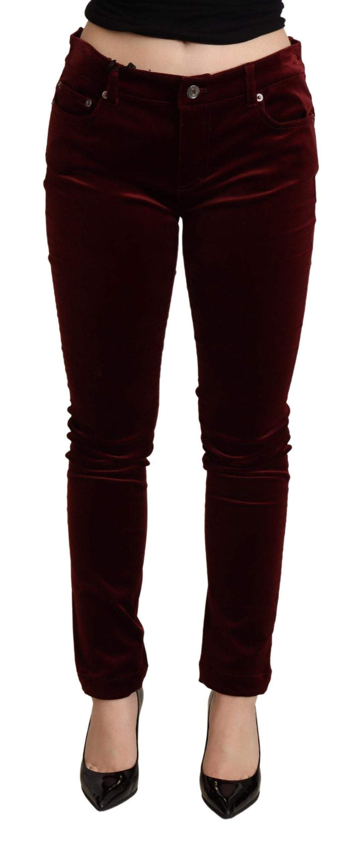 Dolce & Gabbana Bordeaux Red Velvet Skinny Trouser Dolce & Gabbana, feed-agegroup-adult, feed-color-Red, feed-gender-female, IT36 | XS, Jeans & Pants - Women - Clothing, Red at SEYMAYKA