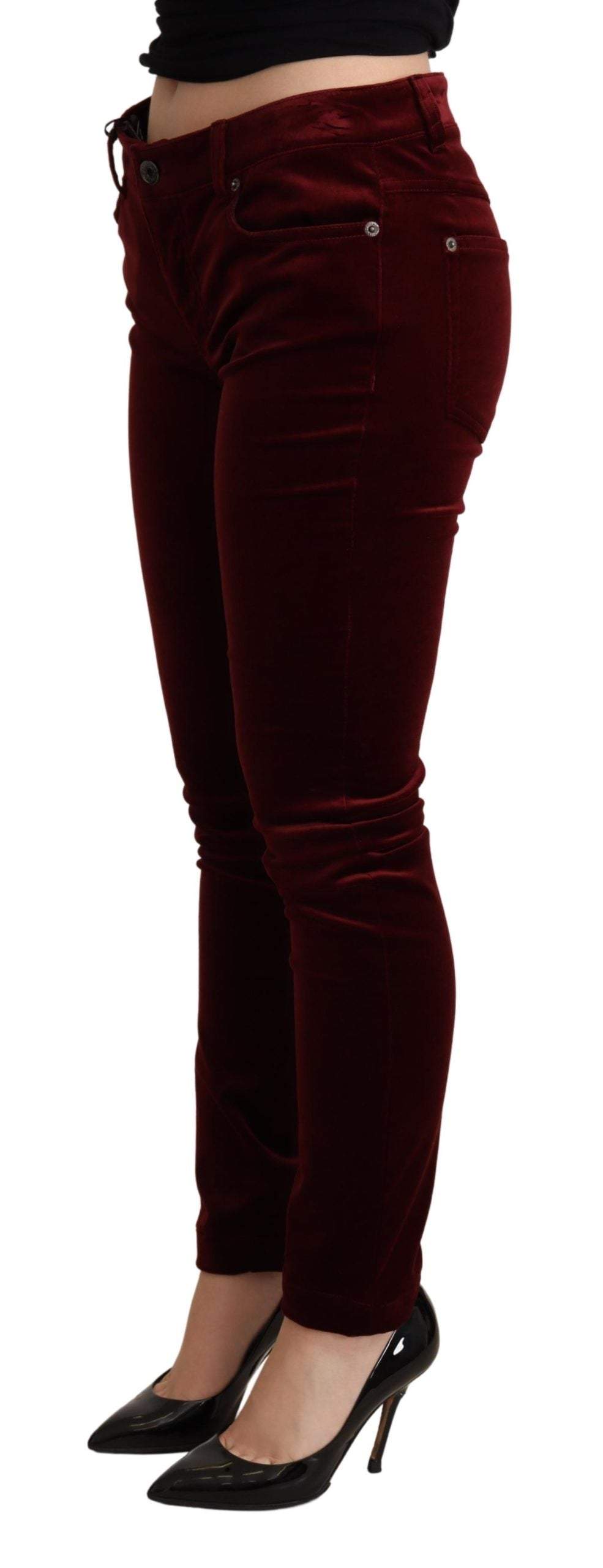 Dolce & Gabbana Bordeaux Red Velvet Skinny Trouser Dolce & Gabbana, feed-agegroup-adult, feed-color-Red, feed-gender-female, IT36 | XS, Jeans & Pants - Women - Clothing, Red at SEYMAYKA