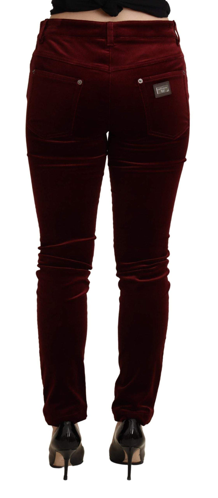 Dolce & Gabbana Bordeaux Red Velvet Skinny Trouser Dolce & Gabbana, feed-agegroup-adult, feed-color-Red, feed-gender-female, IT36 | XS, Jeans & Pants - Women - Clothing, Red at SEYMAYKA