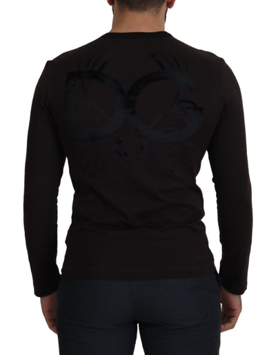 Dolce & Gabbana Brown Cotton Slim Crewneck Pullover Sweater