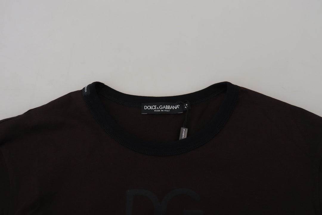 Dolce & Gabbana Brown Cotton Slim Crewneck Pullover Sweater