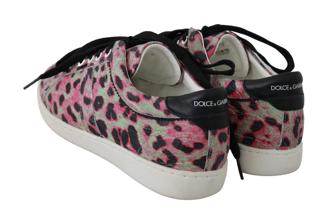 Dolce & Gabbana Pink Leopard Print Training Leather Flat Sneakers #women, Dolce & Gabbana, EU42/US9, feed-agegroup-adult, feed-color-multicolor, feed-gender-female, feed-size-US9, Multicolor, Shoes - New Arrivals, Sneakers - Women - Shoes at SEYMAYKA