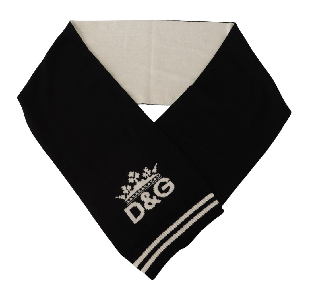 Dolce & Gabbana Black White Cotton DG Printed Cashmere Shawl Scarf