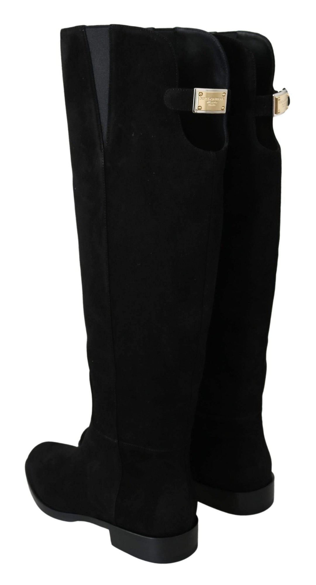 Dolce & Gabbana Black Suede Knee High Flat Boots Shoes #women, Black, Boots - Women - Shoes, Brand_Dolce & Gabbana, Dolce & Gabbana, EU38/US7.5, EU39/US8.5, feed-agegroup-adult, feed-color-black, feed-gender-female, feed-size-US10.5, Gender_Women, Shoes - New Arrivals at SEYMAYKA