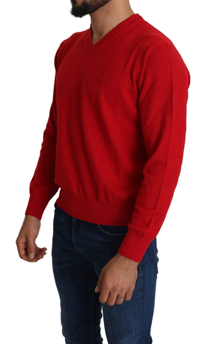 Billionaire Italian Couture Red V-neck Wool Sweatshirt Pullover Sweater #men, Billionaire Italian Couture, feed-agegroup-adult, feed-color-red, feed-gender-male, feed-size-XL, Gender_Men, Men - New Arrivals, Red, Sweaters - Men - Clothing, Sweatshirts - Men - Clothing, XL at SEYMAYKA