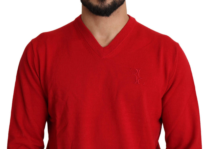 Billionaire Italian Couture Red V-neck Wool Sweatshirt Pullover Sweater #men, Billionaire Italian Couture, feed-agegroup-adult, feed-color-red, feed-gender-male, feed-size-XL, Gender_Men, Men - New Arrivals, Red, Sweaters - Men - Clothing, Sweatshirts - Men - Clothing, XL at SEYMAYKA