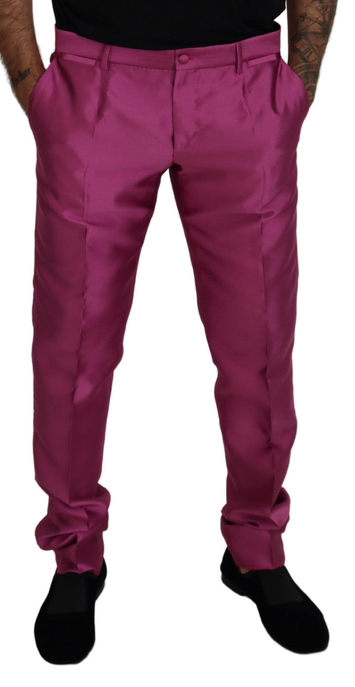 Dolce & Gabbana Pink Silk Slim Trousers Dress Formal Pants