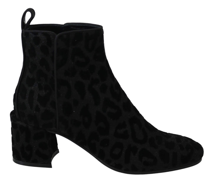 Dolce & Gabbana Black Leopard Short Boots Zipper Shoes #women, Black, Boots - Women - Shoes, Brand_Dolce & Gabbana, Dolce & Gabbana, EU36.5/US6, EU37.5/US7, EU38.5/US8, EU39.5/US9, feed-agegroup-adult, feed-color-black, feed-gender-female, feed-size-US6, feed-size-US7, feed-size-US8, feed-size-US9, Gender_Women, Shoes - New Arrivals at SEYMAYKA