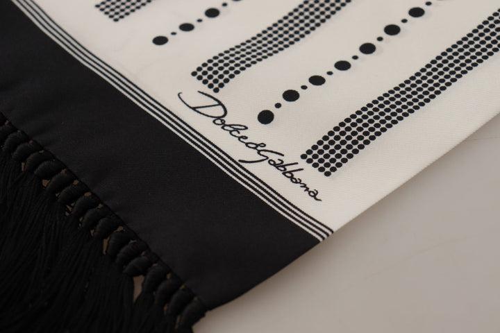 Dolce & Gabbana Black White Silk Polka Dot Print Shawl Fringe Scarf