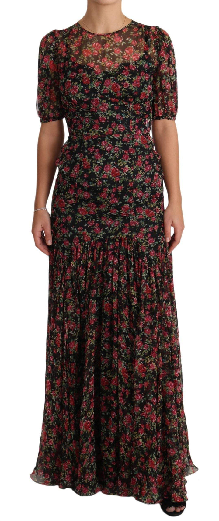 Dolce & Gabbana  Black Floral Roses A-Line Shift Gown Dress #women, Black, Brand_Dolce & Gabbana, Catch, Clothing_Dress, Dolce & Gabbana, Dresses - Women - Clothing, feed-agegroup-adult, feed-color-black, feed-gender-female, feed-size-IT38|XS, Gender_Women, IT38|XS, Kogan, Women - New Arrivals at SEYMAYKA