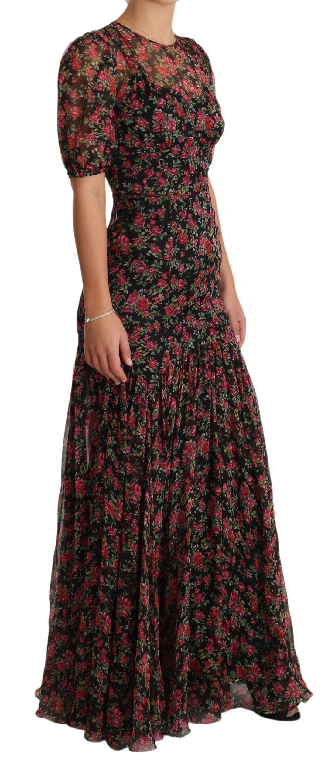 Dolce & Gabbana  Black Floral Roses A-Line Shift Gown Dress #women, Black, Brand_Dolce & Gabbana, Catch, Clothing_Dress, Dolce & Gabbana, Dresses - Women - Clothing, feed-agegroup-adult, feed-color-black, feed-gender-female, feed-size-IT38|XS, Gender_Women, IT38|XS, Kogan, Women - New Arrivals at SEYMAYKA