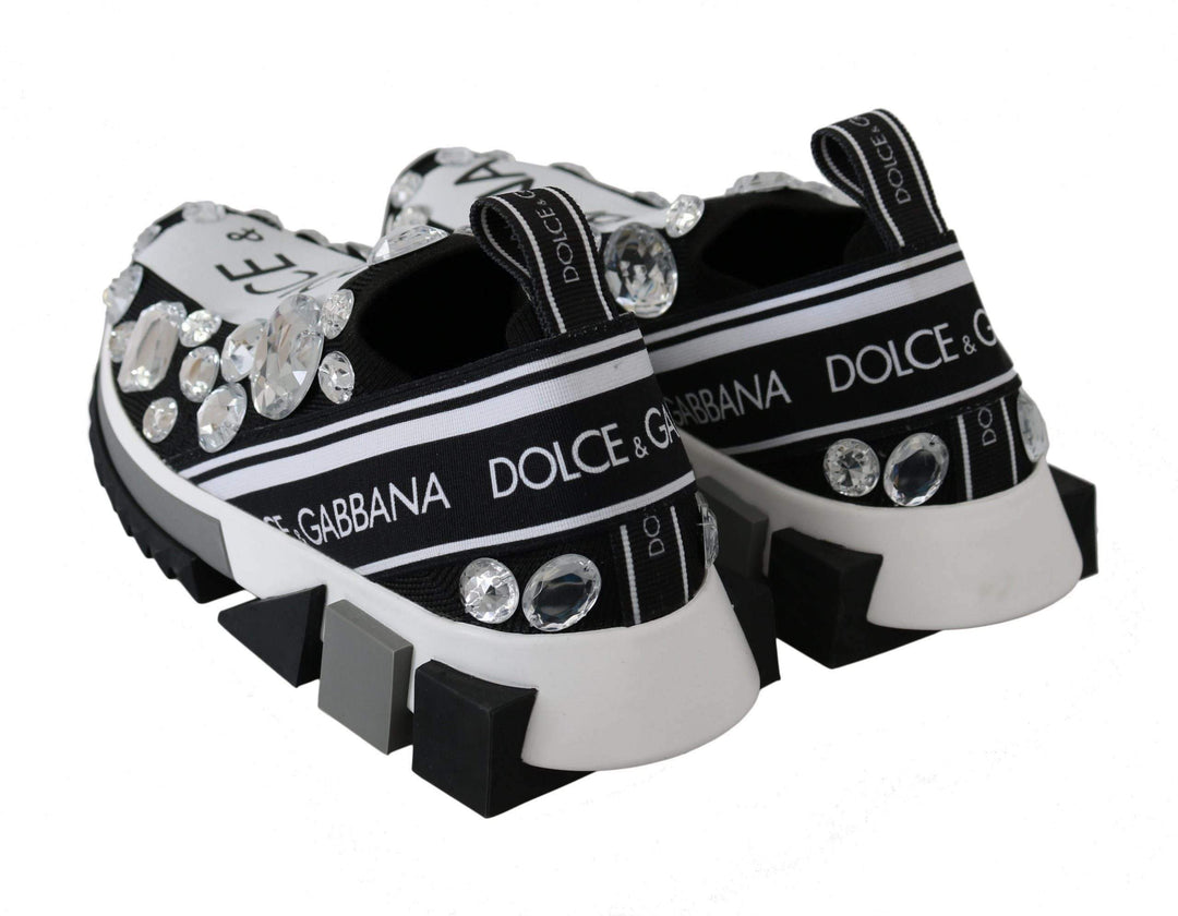 Dolce & Gabbana Black White Crystal Women's Sneakers Shoes #women, Black, Brand_Dolce & Gabbana, Dolce & Gabbana, EU35/US4.5, feed-agegroup-adult, feed-color-black, feed-gender-female, feed-size-US4.5, Gender_Women, Shoes - New Arrivals, Sneakers - Women - Shoes at SEYMAYKA