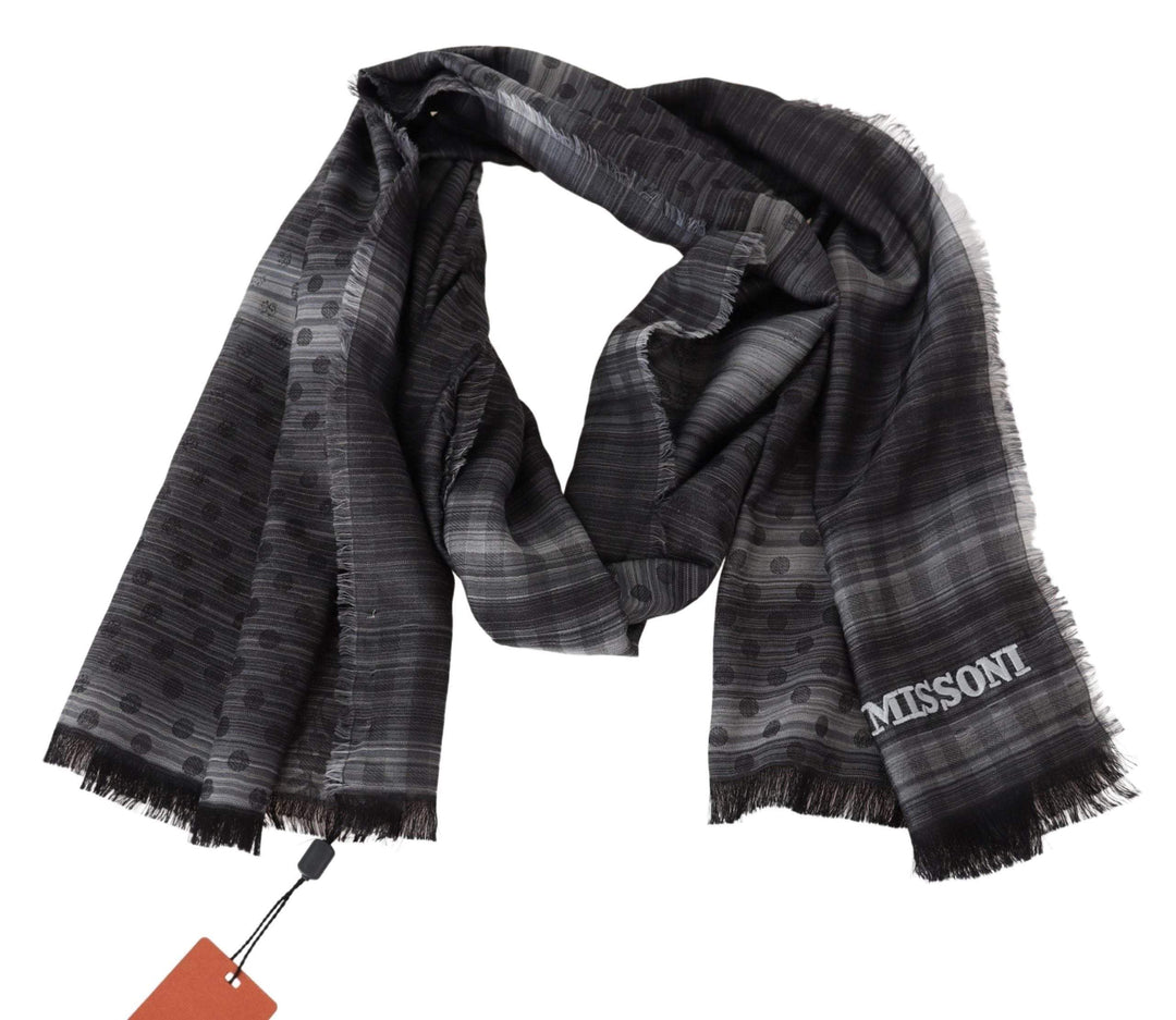 Missoni Black Gray Polka Dot Wool Unisex Neck Wrap Scarf #men, Black, feed-agegroup-adult, feed-color-Black, feed-gender-male, Missoni, Scarves - Men - Accessories at SEYMAYKA