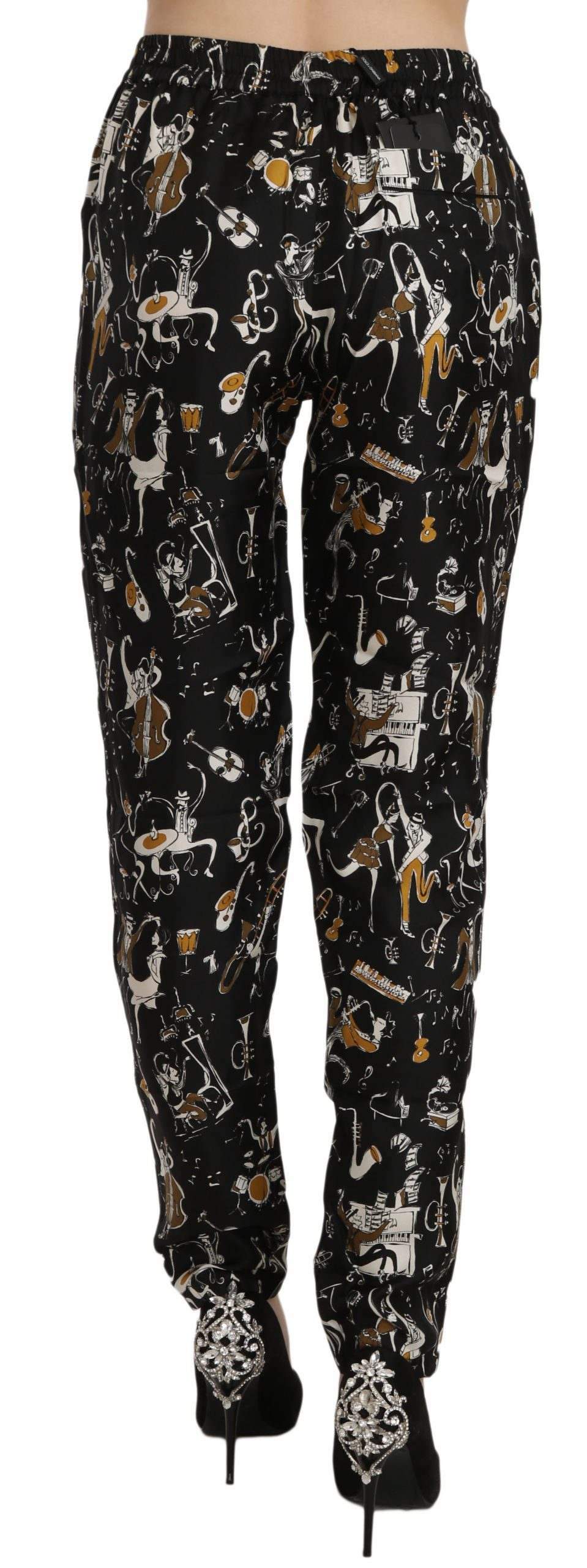 Dolce & Gabbana Black Jazz Club Print High Waist Tapered Pants #women, Black, Brand_Dolce & Gabbana, Catch, Dolce & Gabbana, feed-agegroup-adult, feed-color-black, feed-gender-female, feed-size-IT36|XXS, feed-size-IT38|XS, feed-size-IT40|S, feed-size-IT42|M, Gender_Women, IT36|XXS, IT38|XS, IT40|S, IT42|M, Jeans & Pants - Women - Clothing, Kogan, Women - New Arrivals at SEYMAYKA