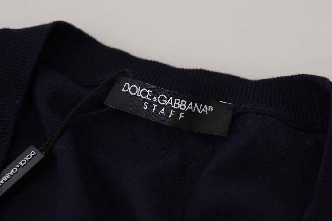 Dolce & Gabbana Blue Wool STAFF Down Cardigan Sweater