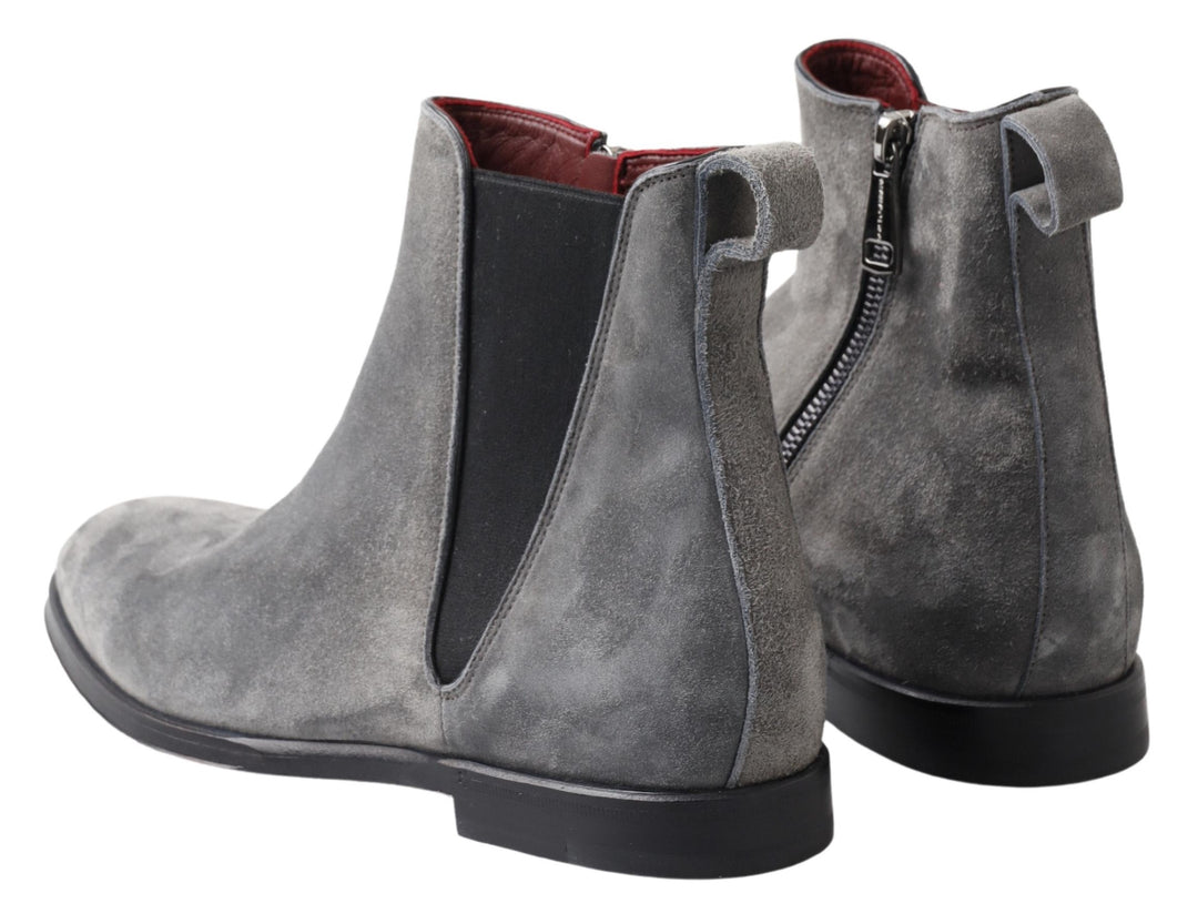 Dolce & Gabbana Gray Leather Men Ankle Boots Shoes