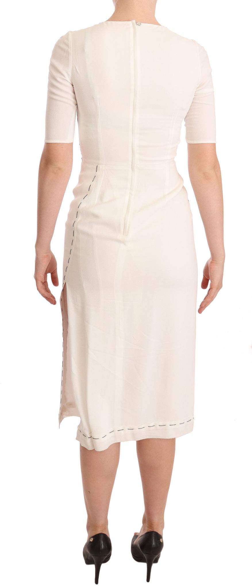 Dolce & Gabbana White Floral Printed Crepe Midi Slit Dress Dolce & Gabbana, Dresses - Women - Clothing, feed-1, IT38|XS, White at SEYMAYKA