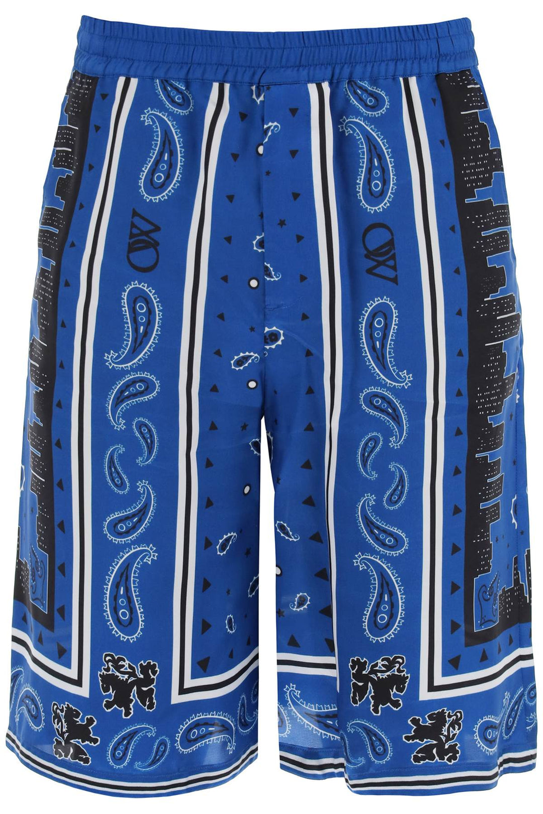 Off-white bermuda shorts with paisley pattern-0