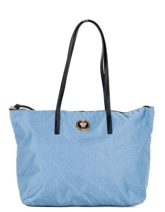 Versace Portuna Medusa Medium Cornflower Blue Nylon Leather Tote Bag Purse feed-1, Tote Bags - Women - Bags, Versace at SEYMAYKA