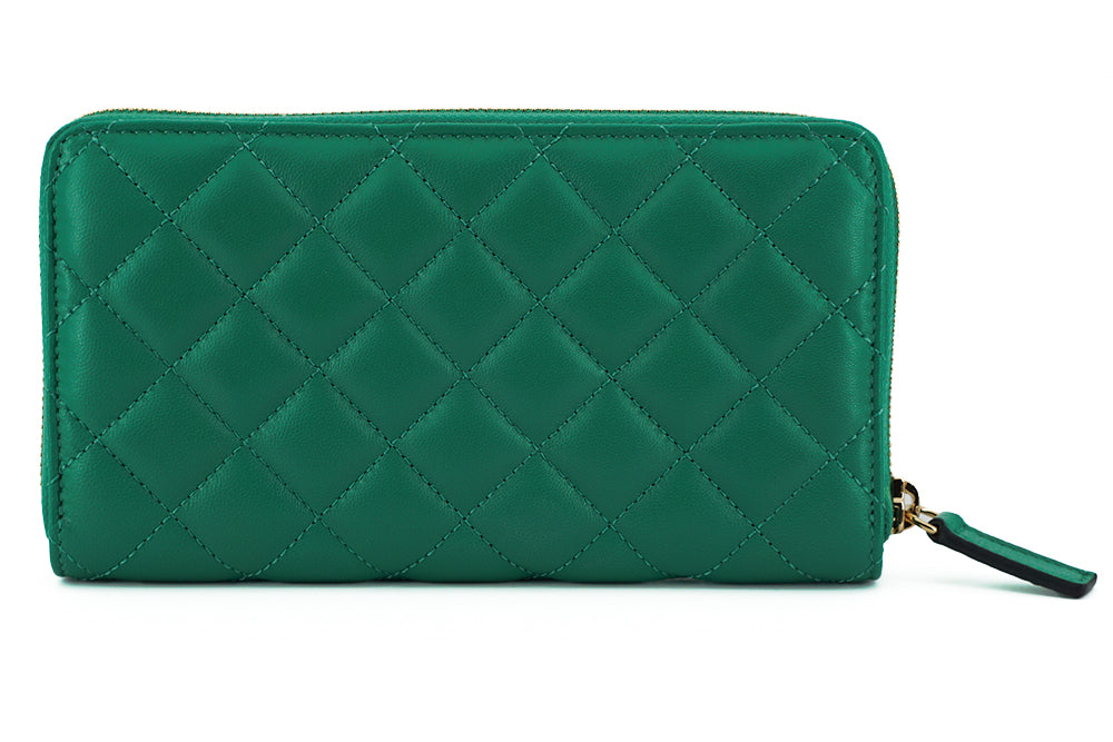 Versace Green Leather Long Zip Around Wallet