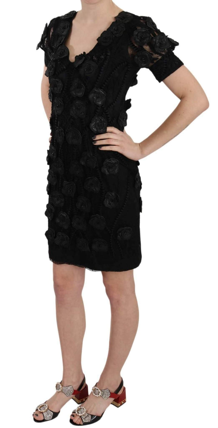 John Richmond  Silk Leather Flowers Sheath Dress #women, Black, Catch, Clothing_Dress, Dresses - Women - Clothing, feed-agegroup-adult, feed-color-black, feed-gender-female, feed-size-IT42|M, Gender_Women, IT42|M, John Richmond, Kogan, Women - New Arrivals at SEYMAYKA