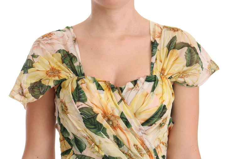 Dolce & Gabbana Yellow Silk Floral Print Pleated Max Dress Dolce & Gabbana, Dresses - Women - Clothing, feed-1, IT38|XS, Yellow at SEYMAYKA