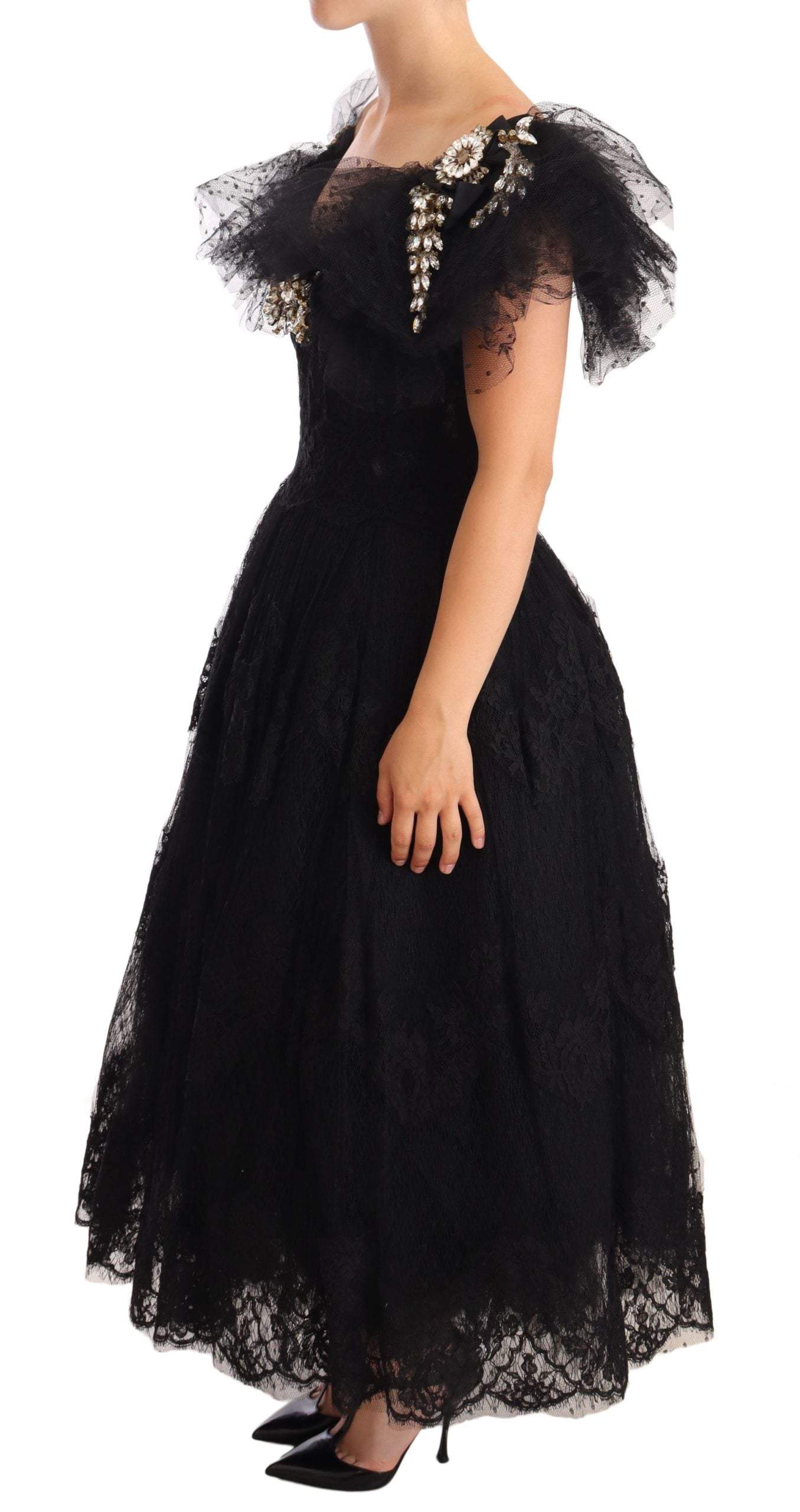 Dolce & Gabbana Black Floral Lace Crystal Ball Gown Dress Black, Dolce & Gabbana, Dresses - Women - Clothing, feed-1, IT38 | S at SEYMAYKA