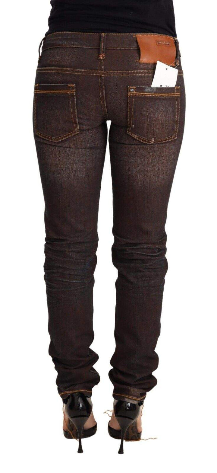 Acht Brown Washed Cotton Slim Fit Denim Low Waist Trouser Jeans Acht, Brown, feed-1, Jeans & Pants - Women - Clothing, W26 at SEYMAYKA