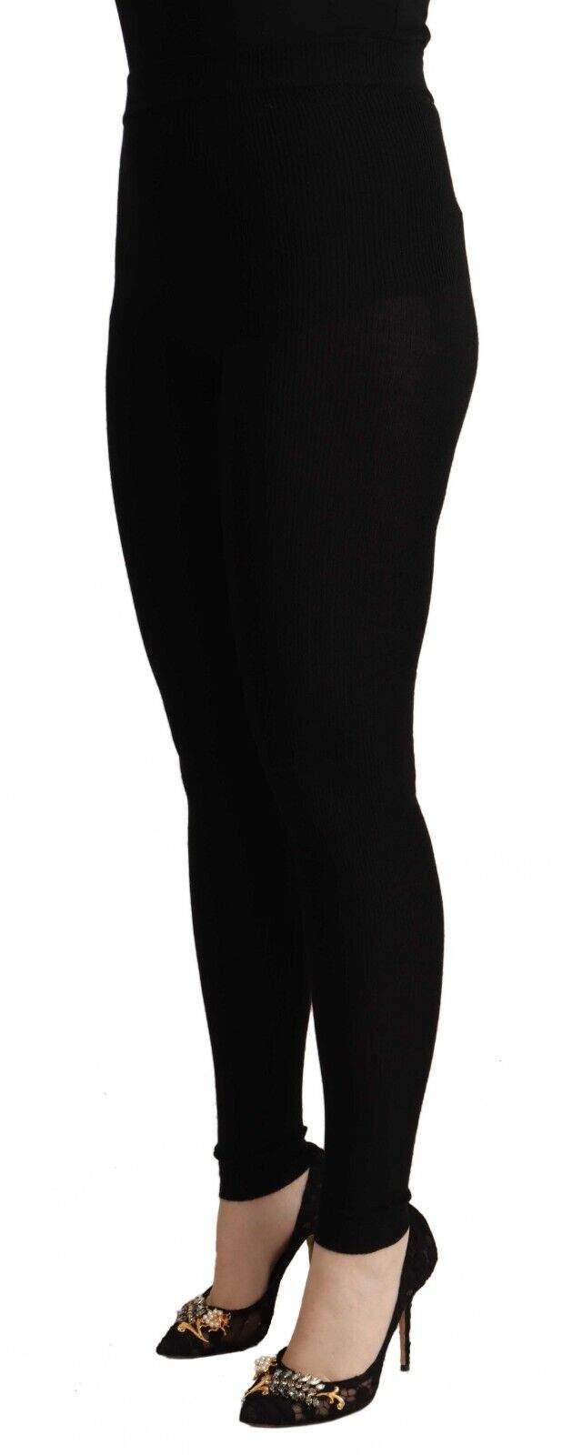 Dolce & Gabbana Black Cashmere Stretch Waist Tights Pants Black, Dolce & Gabbana, feed-1, IT36|XXS, IT38|XS, IT40|S, IT42|M, IT46|XL, Jeans & Pants - Women - Clothing at SEYMAYKA