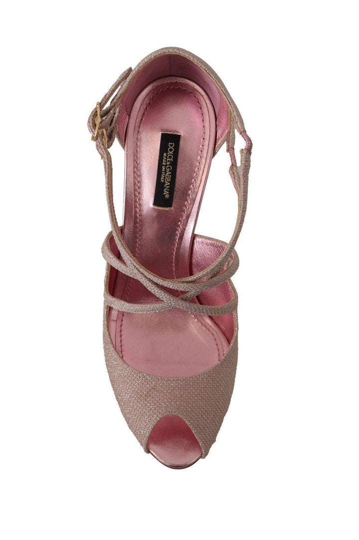 Dolce & Gabbana Pink Glittered Strappy Heels Sandals Shoes Dolce & Gabbana, EU39/US8.5, feed-1, Pink, Sandals - Women - Shoes at SEYMAYKA