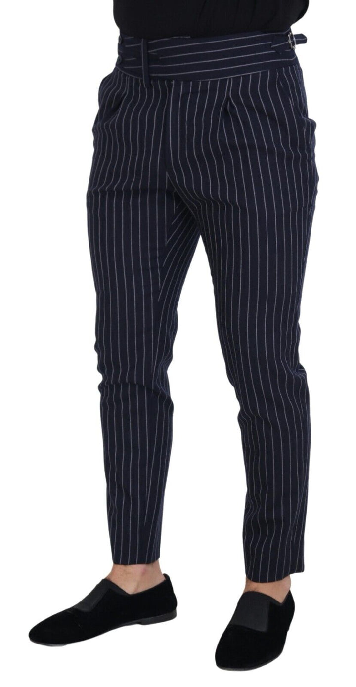 Dolce & Gabbana Blue Wool Striped Men Formal Trouser Pants