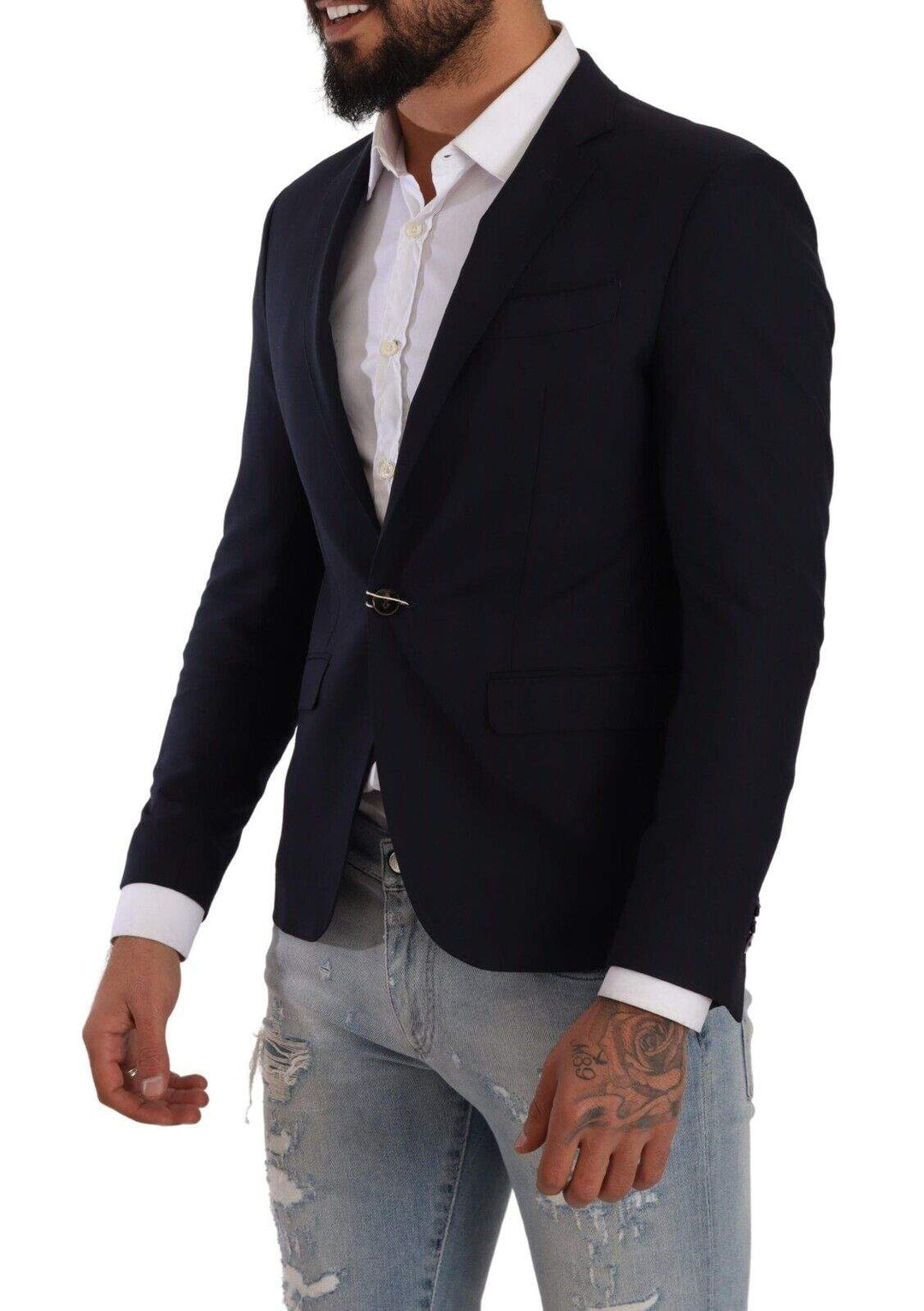 Doico Tagliente Dark Blue Single Breasted Slim Fit Blazer #men, Blazers - Men - Clothing, Blue, Domenico Tagliente, feed-1, IT48 | M at SEYMAYKA