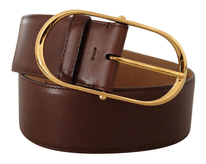 Dolce & Gabbana Brown Leather Gold Metal Oval Buckle Belt 75 cm / 30 Inches, 80 cm / 32 Inches, Belts - Women - Accessories, Brown, Dolce & Gabbana, feed-1 at SEYMAYKA