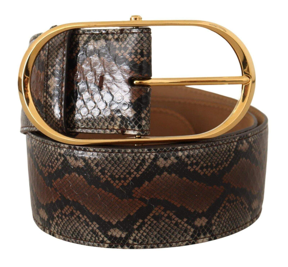 Dolce & Gabbana Brown Exotic Leather Gold Oval Buckle Belt 80 cm / 32 Inches, Belts - Women - Accessories, Brown, Dolce & Gabbana, feed-1 at SEYMAYKA