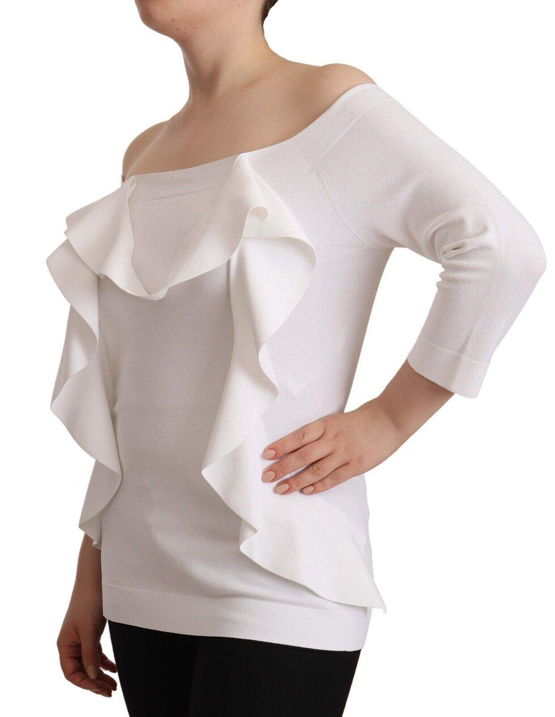 EXTERIOR White Long Sleeves Off Shoulder  Top Blouse EXTERIOR, feed-1, IT44|L, Tops & T-Shirts - Women - Clothing, White at SEYMAYKA