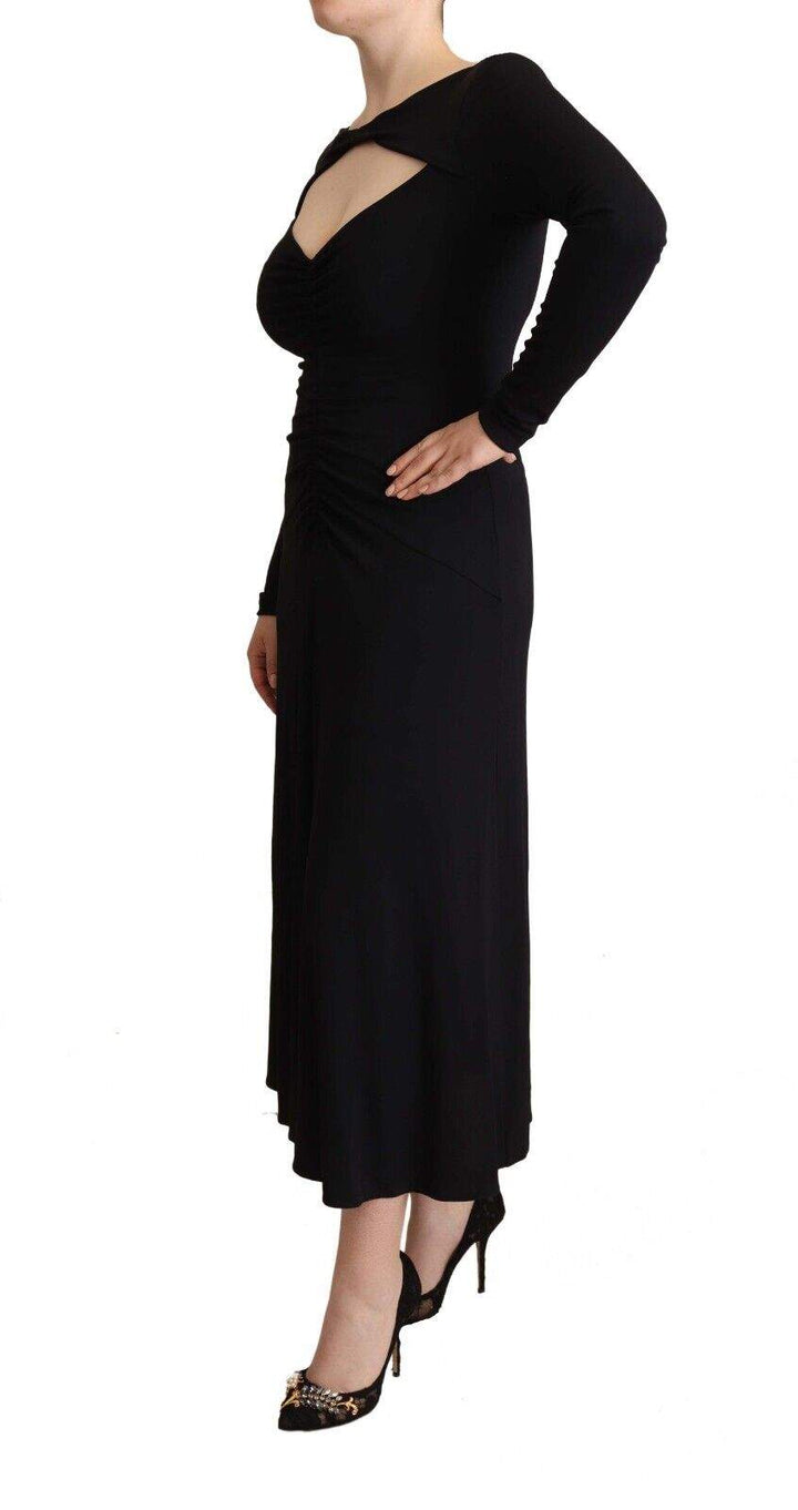 PINKO Black Nylon Stretch Long Sleeves Deep V-neck Maxi Dress Black, Dresses - Women - Clothing, feed-1, IT40|S, PINKO at SEYMAYKA