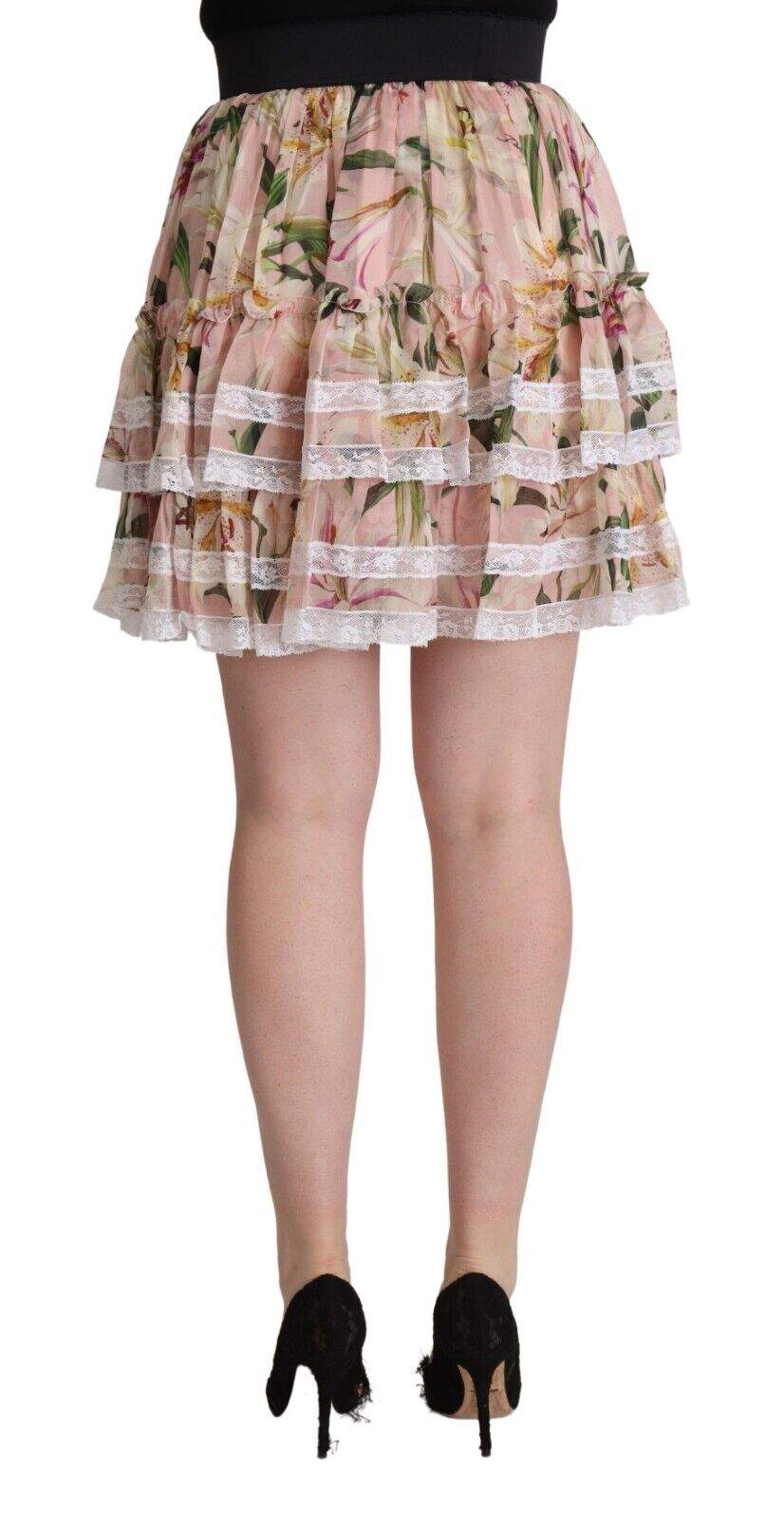 Dolce & Gabbana Pink Lily Print Silk Mini Tiered A-line Skirt Dolce & Gabbana, feed-1, IT42|M, Pink, Skirts - Women - Clothing at SEYMAYKA