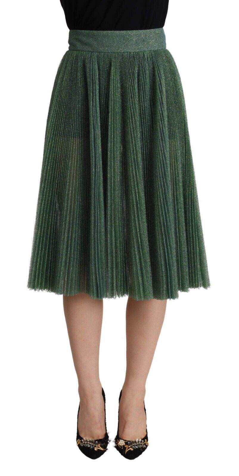 Dolce & Gabbana Metallic Green High Waist A-line Pleated Skirt Dolce & Gabbana, feed-1, Green, IT40|S, Skirts - Women - Clothing at SEYMAYKA