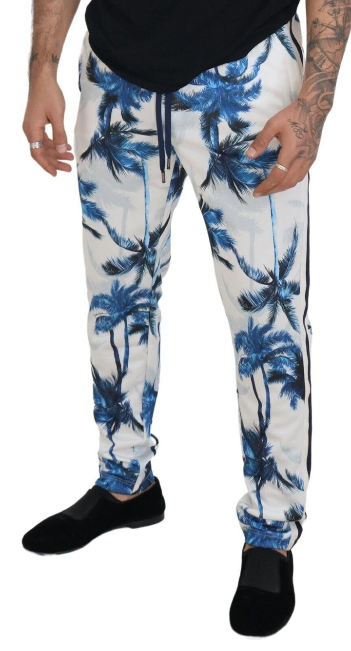 Dolce & Gabbana White Palm Tree Print Men Trouser Pants