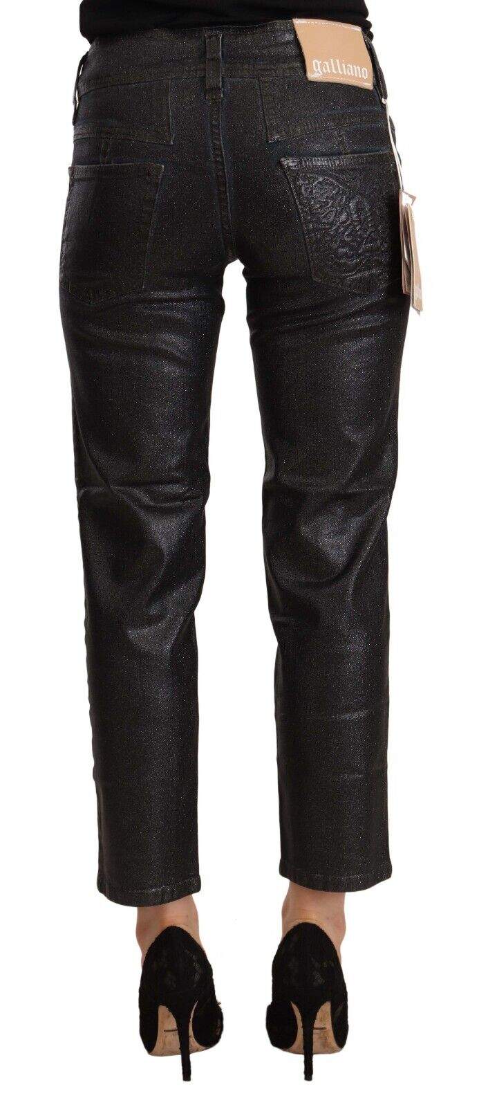 John Galliano Black Glittered Mid Waist Cotton Cropped Pants Black, feed-1, IT40|S, Jeans & Pants - Women - Clothing, John Galliano at SEYMAYKA