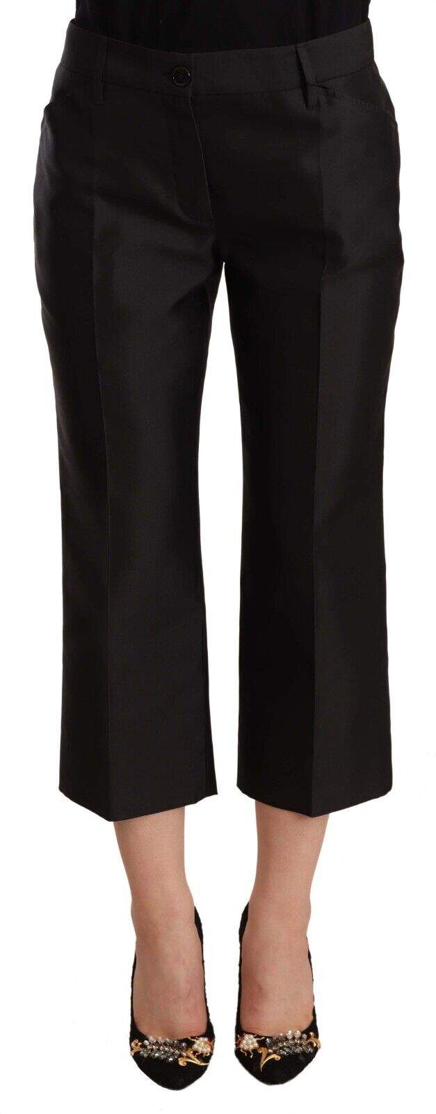 Dolce & Gabbana Black 100% Silk Flared Cropped Pants Black, Dolce & Gabbana, feed-1, IT42|M, Jeans & Pants - Women - Clothing at SEYMAYKA