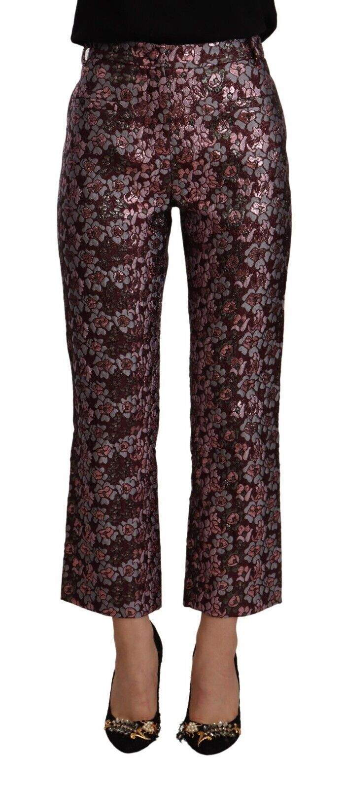 House of Holland Multicolor Floral Jacquard Flared Cropped Pants feed-1, House of Holland, IT42|M, Jeans & Pants - Women - Clothing, Multicolor at SEYMAYKA