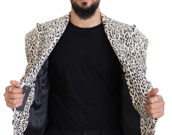 Dolce & Gabbana White Leopard Single Breasted Coat Blazer