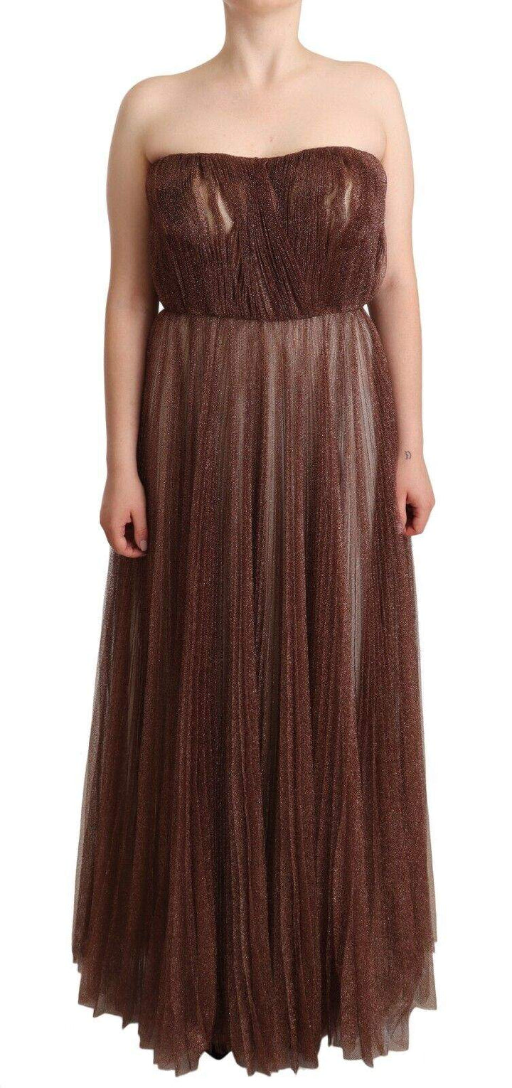 Dolce & Gabbana Metallic Bronze Polyester Maxi Gown Dress Bronze, Dolce & Gabbana, Dresses - Women - Clothing, feed-1, IT46|XL at SEYMAYKA