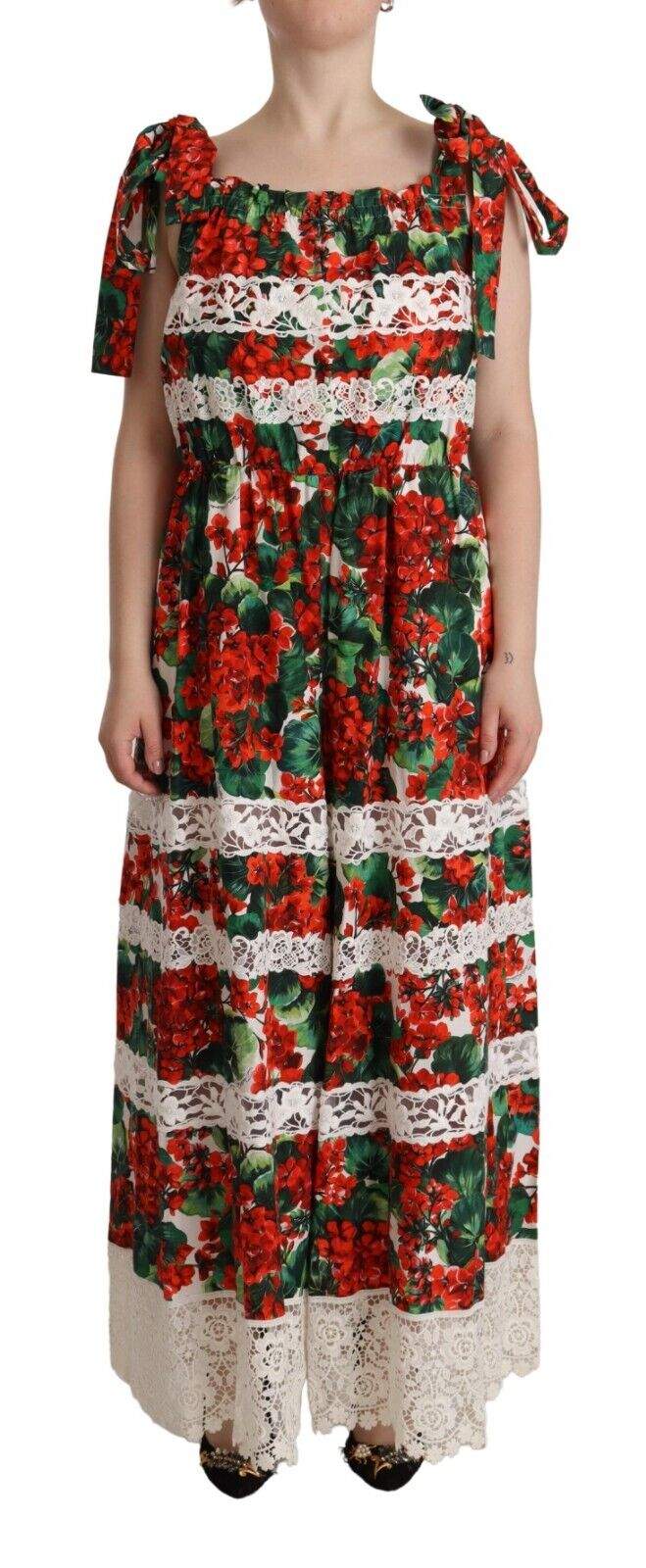 Dolce & Gabbana Multicolor Geranium Print Lace Long Maxi Dress Dolce & Gabbana, Dresses - Women - Clothing, feed-1, IT42|M, IT44|L, Multicolor at SEYMAYKA